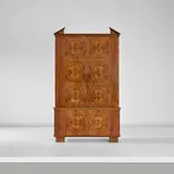 Large cabinet, from the 'Domus Nova' series by Gio Ponti and Emilio Lancia, circa 1928, Walnut-veneered wood, burr walnut-veneered wood, teak-veneered wood, walnut, brass, sold Nov 2025