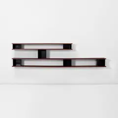 Charlotte Perriand, 'Nuage' bookshelf, for Miferma, Mauritania, circa 1958, Sapele mahogany-veneered wood, painted steel, aluminium