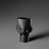 Hans Coper, Cup with four indents on cylindrical foot, circa 1974, Stoneware, black glaze over a textured and incised body