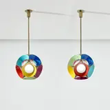 Angelo Lelii, Pair of rare ceiling lights, circa 1963, Painted aluminium, glass, brass