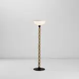 Floor lamp by Carlo Scarpa, circa 1942, Rigato tondo glass with gold leaf inclusions, glass with gold leaf inclusions, lattimo aurato incamiciato glass, brass, sold Nov 2025