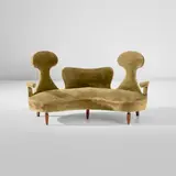 Renzo Zavanella, Rare sofa, circa 1950, Fabric, sapele mahogany