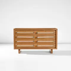 Luigi Scremin, Chest of drawers, circa 1939, Walnut-veneered wood, birch-veneered wood, walnut, a treccia glass, brass