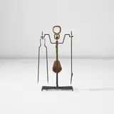 Gio Ponti and Lio Carminati, Set of fireplace tools, circa 1941, Painted iron, brass, straw