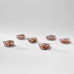 Set of six tea cups and saucers by Fausto Melotti, circa 1955, Polychrome glazed ceramic, offered Nov 2025