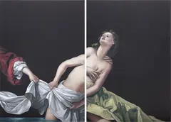 Jesse Mockrin, A Cymbal Crashed and Roaring Horns, 2017, oil on linen, diptych