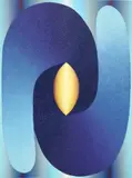 Loie Hollowell, Linked Lingam in blue, turquoise and yellow, 2019, oil, acrylic medium and aqua resin on linen laid on panel