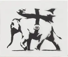 Heavy Weaponry by Banksy, 2003, spray paint on canvas, offered Mar 2024