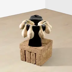 Sarah Lucas, Obsidiana, 2012, bricks, concrete toilet, natural cotton and lycra tights