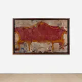 Manolo Valdés, El Sofa Rojo, 1994, oil and mixed media on assembled jute canvas