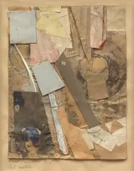 Kurt Schwitters, ted matter, 1947, paint on paper and cardboard, paper and feather collage on paper