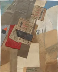 Kurt Schwitters, Ohne Titel (COMMERCIAL ST.), 1940-1945, pencil and paint on paper and cardboard, paper and fabric collage on paper