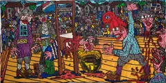Robert Combas, Exécution de Louis XVI et d'autres, 1989, acrylic and paper collage on canvas