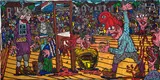 Robert Combas, Exécution de Louis XVI et d'autres, 1989, acrylic and paper collage on canvas