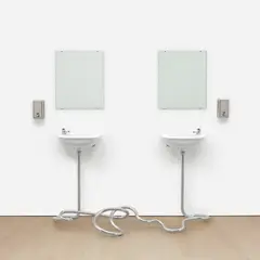 Elmgreen & Dragset, Second Marriage, 2008, mirrors, porcelain sinks, stainless steel pipe work, taps and soap dispensers