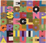 Bisogna essere leggeri come gli uccelli e non come le piume by Alighiero Boetti, 1988, embroidery on canvas mounted on panel, sold Apr 2024