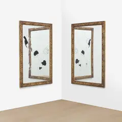 Michelangelo Pistoletto, Two Less One, 2009, gilded wood and mirror, in 2 parts