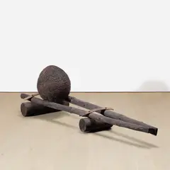 Black Ball IV by Magdalena Abakanowicz, 1987, wood, steel, birch branches, wool yarn and iron wire, in 2 parts, sold Apr 2024