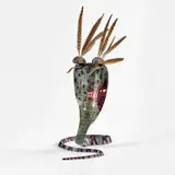 Jordy Kerwick, Hydra 'Siegfried', 2021, acrylic on bronze, mammoth teeth and feathers
