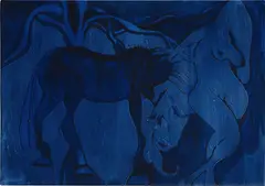 Chris Ofili, Blue night rider one, 2006, oil, acrylic and coal on canvas