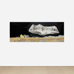 Pavel Pepperstein, Levitating memorial rock with the faces of Russian political leaders carved in stone, 3050, 2007, acrylic on canvas