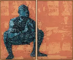 Yeanzi, Untitled, 2022, melted recycled plastic and acrylic on canvas laid on panel, in artist's frame, diptych