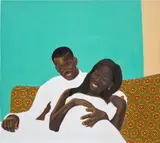 Cornelius Annor, Expecting, 2020, acrylic and fabric collage on canvas