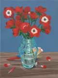 Sally J Han, Bird and Flowers, 2021, acrylic on paper laid down on panel