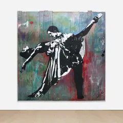 Blek le Rat, Tango, 2021, acrylic and spray paint on wood and canvas