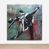 Blek le Rat, Tango, 2021, acrylic and spray paint on wood and canvas