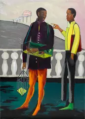 Lubaina Himid, The Bird Seller: Are You Listening, 2021, oil on canvas