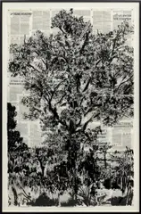 William Kentridge, 2nd Hand Reading, 2013, India ink, graphite and coloured pencil with sewing pins on ‘Universal technological dictionary pages’ paper collage on board, in artist's frame