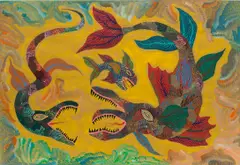 Chico da Silva, Fish and Sea Snake, 1966, tempera on paper