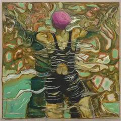 Billy Childish, girl in swimming, yuga river, 2022, oil and charcoal on linen