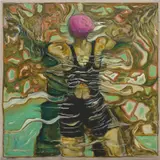 Billy Childish, girl in swimming, yuga river, 2022, oil and charcoal on linen