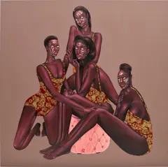 Pool of beauty by Emmanuel Taku, 2022, acrylic and paper collage on canvas, sold Jun 2024