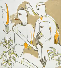 reflecting a fragrance of white nails / a festival of elapsing memories / coming home by Melike Kara, 2015, acrylic and oilstick on linen, offered Jun 2024