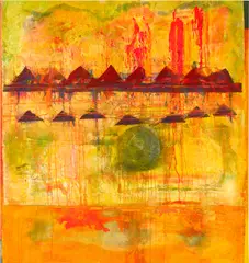 Recovering Thanks To My Swedish Friends by Frank Bowling, 2014, acrylic with foil additions on collaged canvas with marouflage, sold Oct 2024