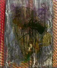 Sigmar Polke, Die Motte, 1985, artificial resin, iron mica, acrylic dispersion and dry pigment on printed fabric