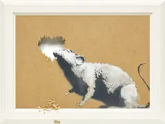 Rat and Heart by Banksy, 2014, spray paint and emulsion on board, in artist's frame, sold Oct 2024