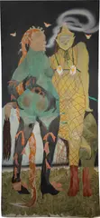 Ella Walker, Cosmati Floor & Wax Fruit, 2019, acrylic and oil on unstretched canvas