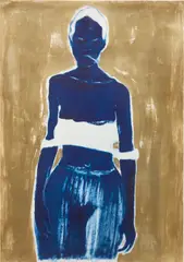 Lisa Brice, Parting at Dusk - Gold Study (After Rothenstein), 2018, metallic renaissance gold medium on giclée print laid on coated paper