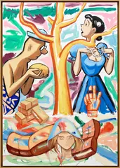 David Salle, Gold Dust (Tree of Life), 2022, oil and acrylic on linen, in artist's chosen frame