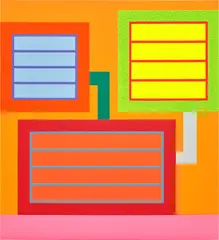 Peter Halley, The Turning, 2019, acrylic, fluorescent acrylic and Roll-a-Tex on 2 adjoined canvases