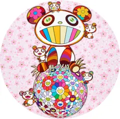 Cherry Blossoms and Pandas by Takashi Murakami, 2021, acrylic on canvas laid down on panel, sold Oct 2024
