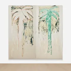 Mario Schifano, Senza titolo (doppia palma), 1979-1980, enamel and pastel on canvas, diptych