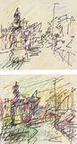 Frank Auerbach, Two Studies for 'Mornington Crescent - Summer Morning'