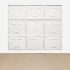 Die Welt by Marcel Broodthaers, 1973, typographic impression on canvas, in 9 parts, offered Oct 2024