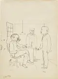George Grosz, Manner im Raum. Illustration ''100% Roman eines Patrioten'' von Upton Sinclair (double-sided)