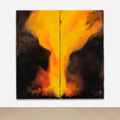 Harminder Judge, Untitled (soil cursed and lit and burst), 2022, plaster, polymer, pigment, oil and scrim, in 2 parts